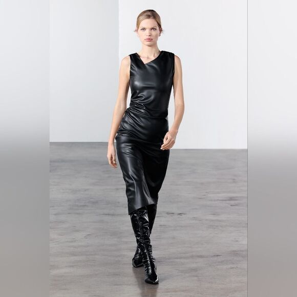 NWT ZARA Zw Collection Leather Effect Midi Dress - Picture 1 of 6